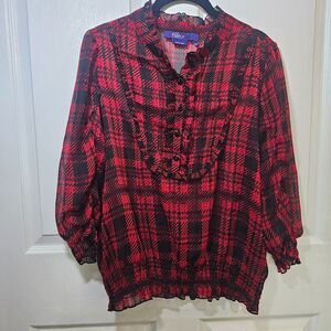 Miley Cyrus Max Azria Women's Sheer Black And Red Ruffle Blouse XL Romantic Goth